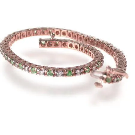 1.00-6.00 CT Round Cut Green Emeralds & Diamonds - Color Stones Bracelet