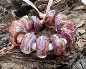 11 Pink Sunset Swirl Lampwork Beads Set SRA