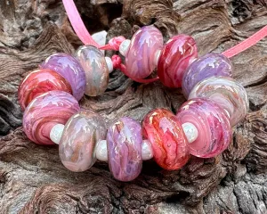 12 Pink Swirl Mix Lampwork Beads Mix SRA