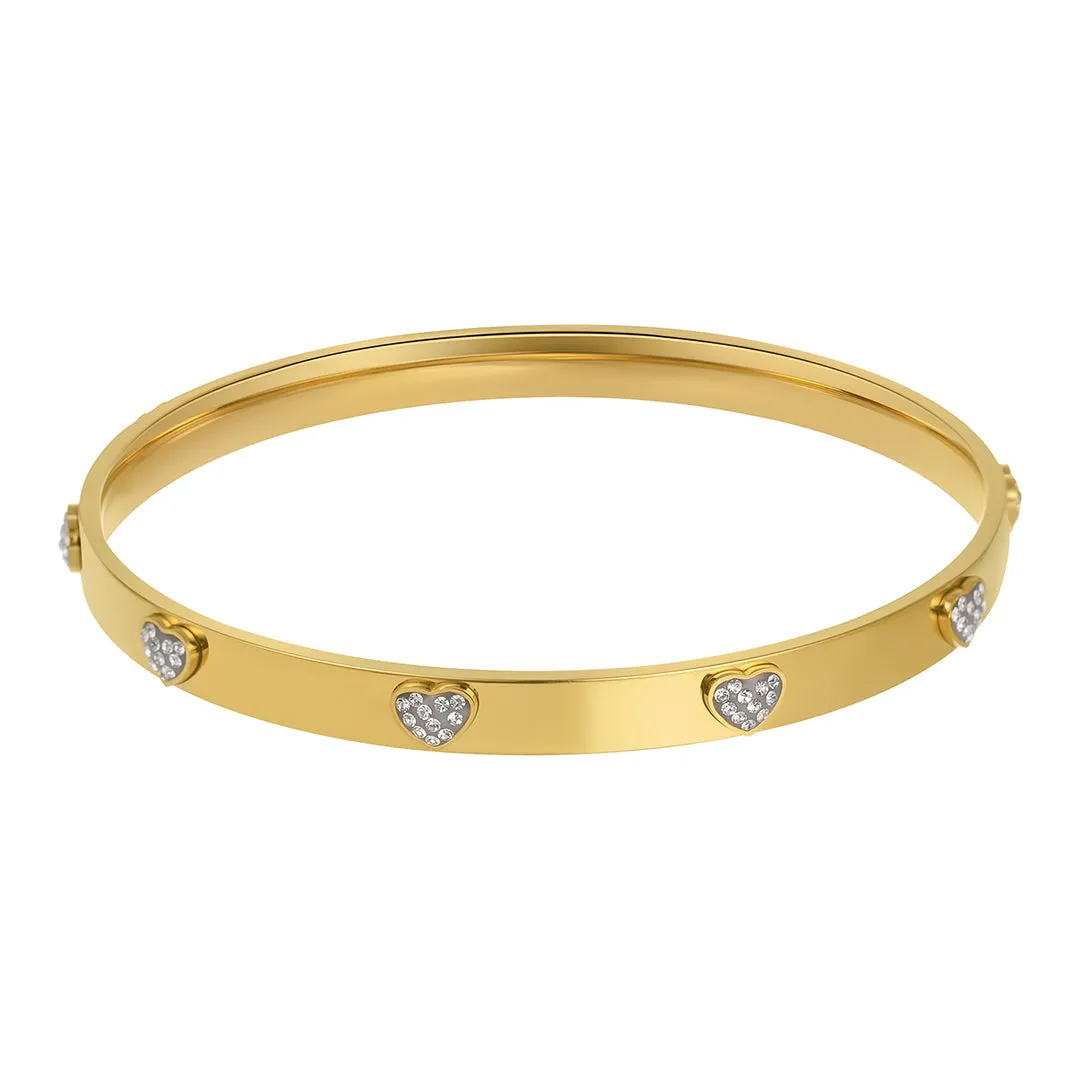 14k Gold Plated CZ Hearts Stacking Bangle