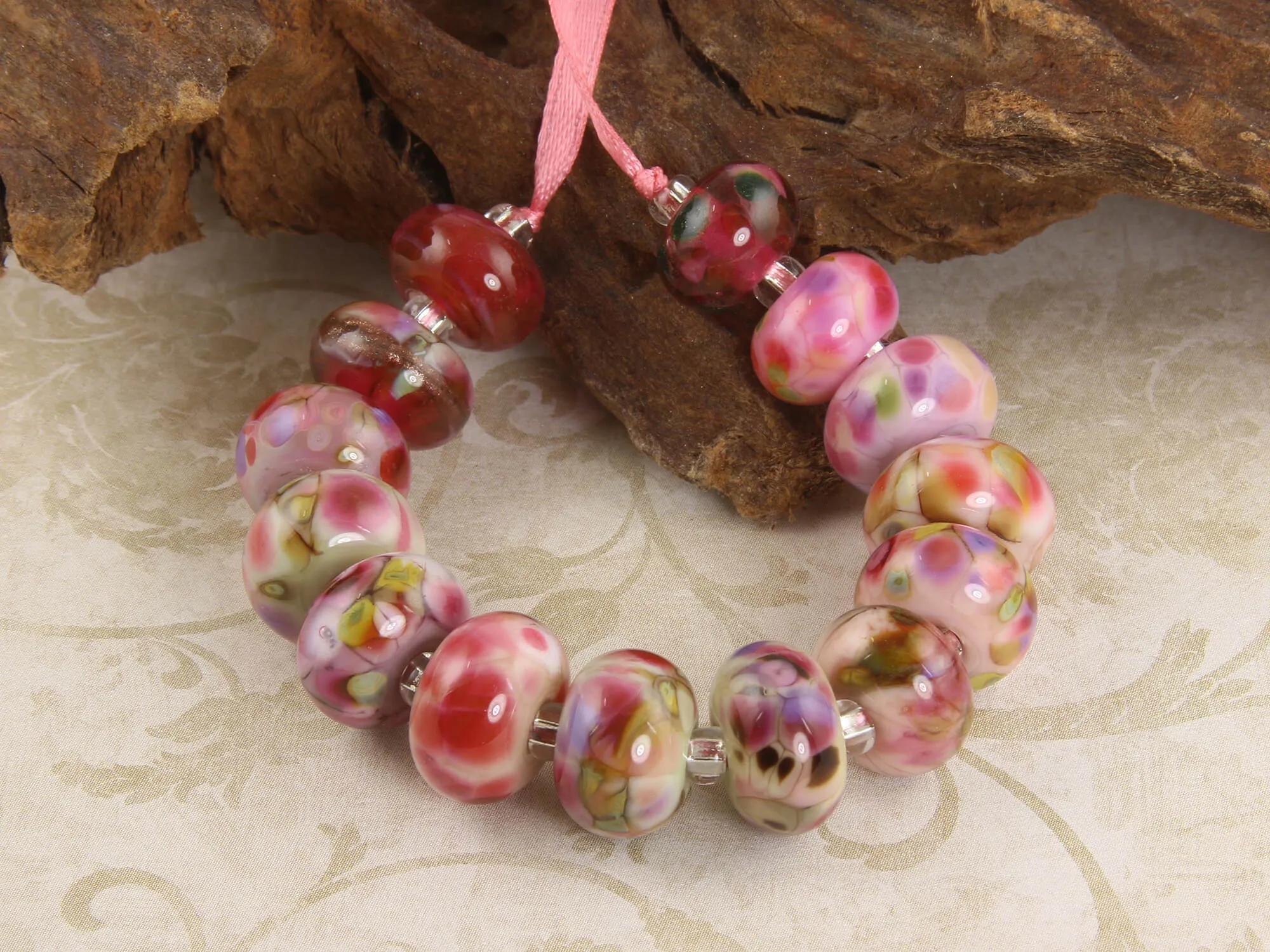 15 Pink Orphan Lampwork Beads Set SRA