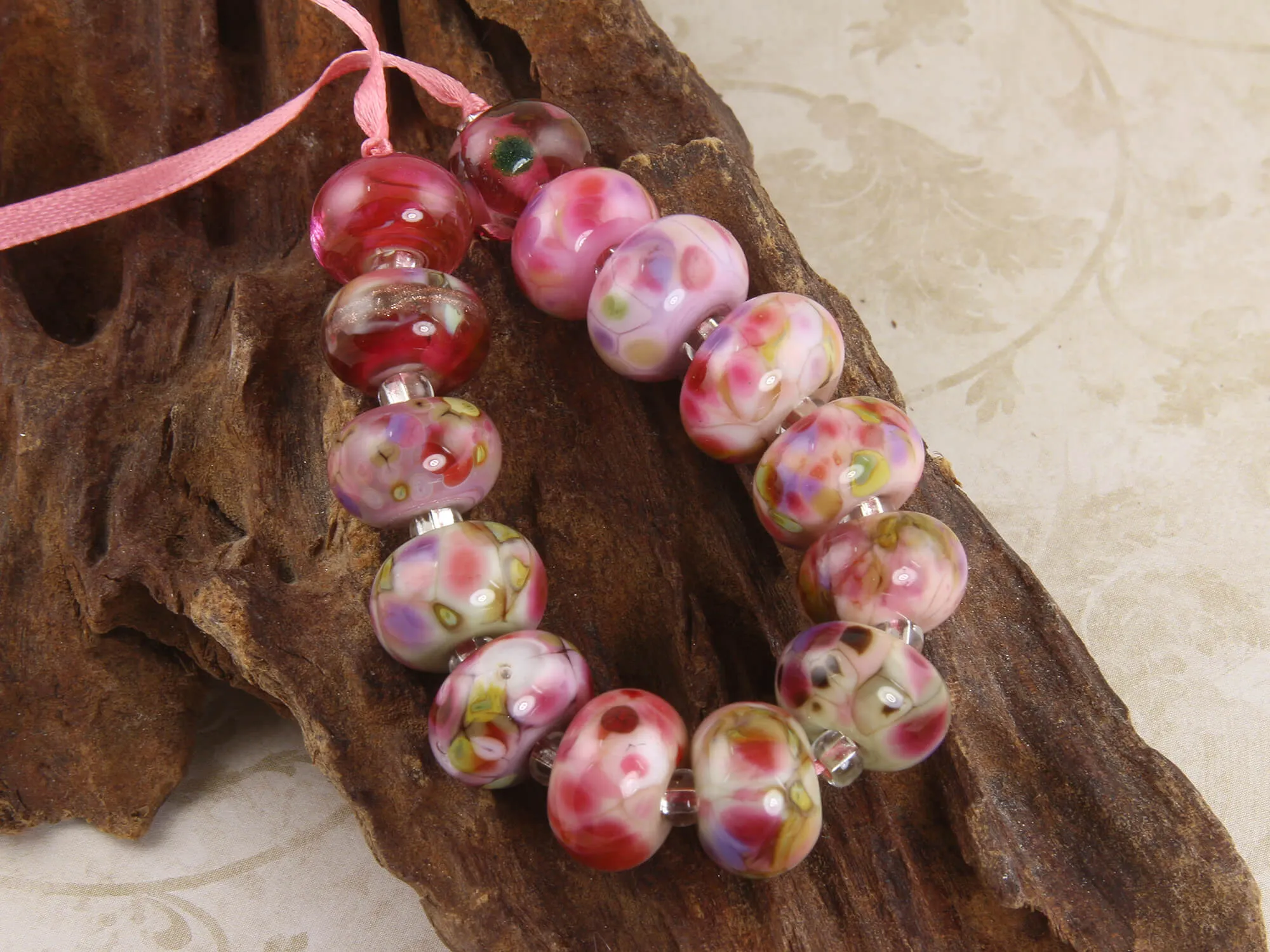 15 Pink Orphan Lampwork Beads Set SRA