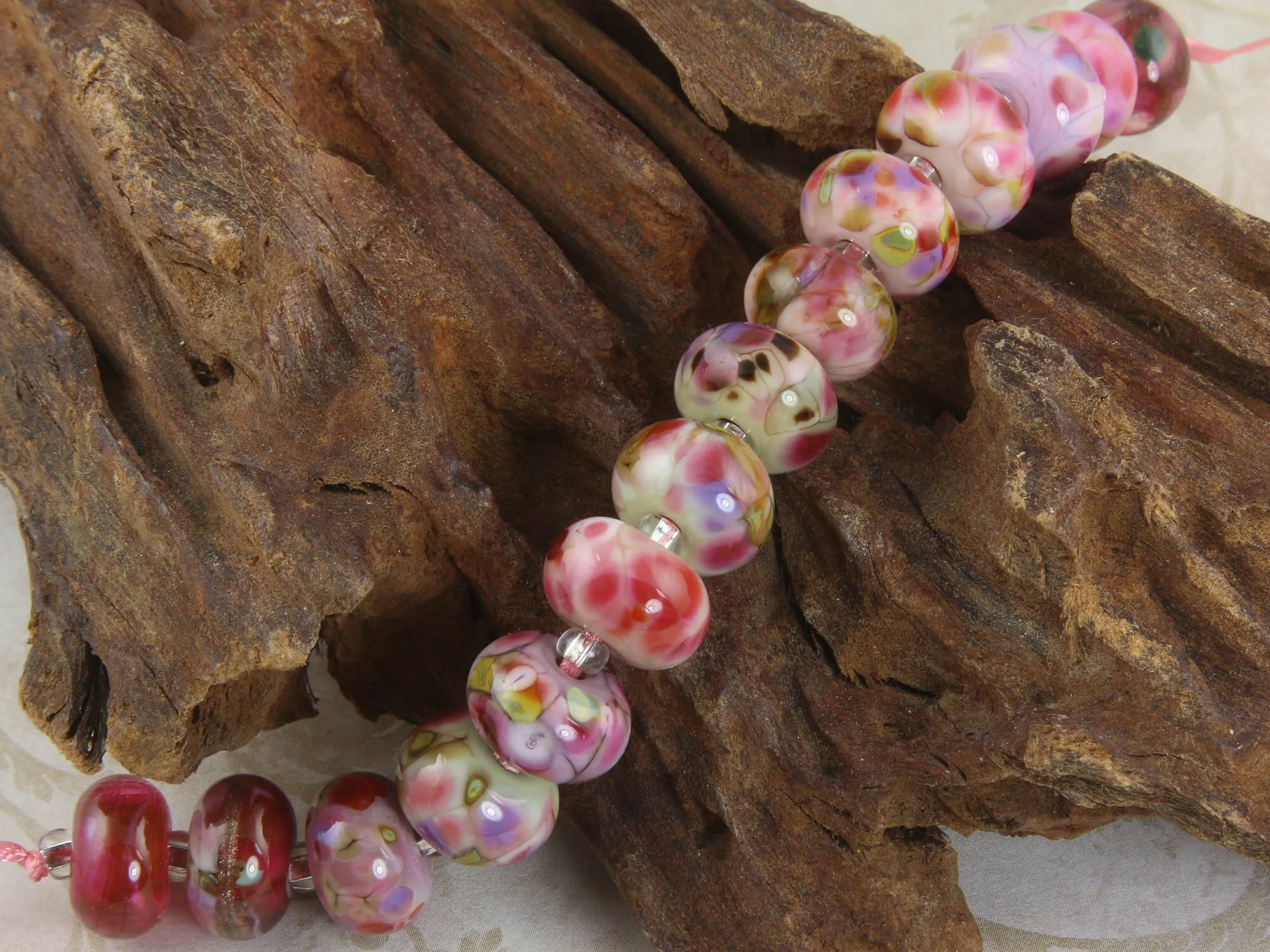 15 Pink Orphan Lampwork Beads Set SRA