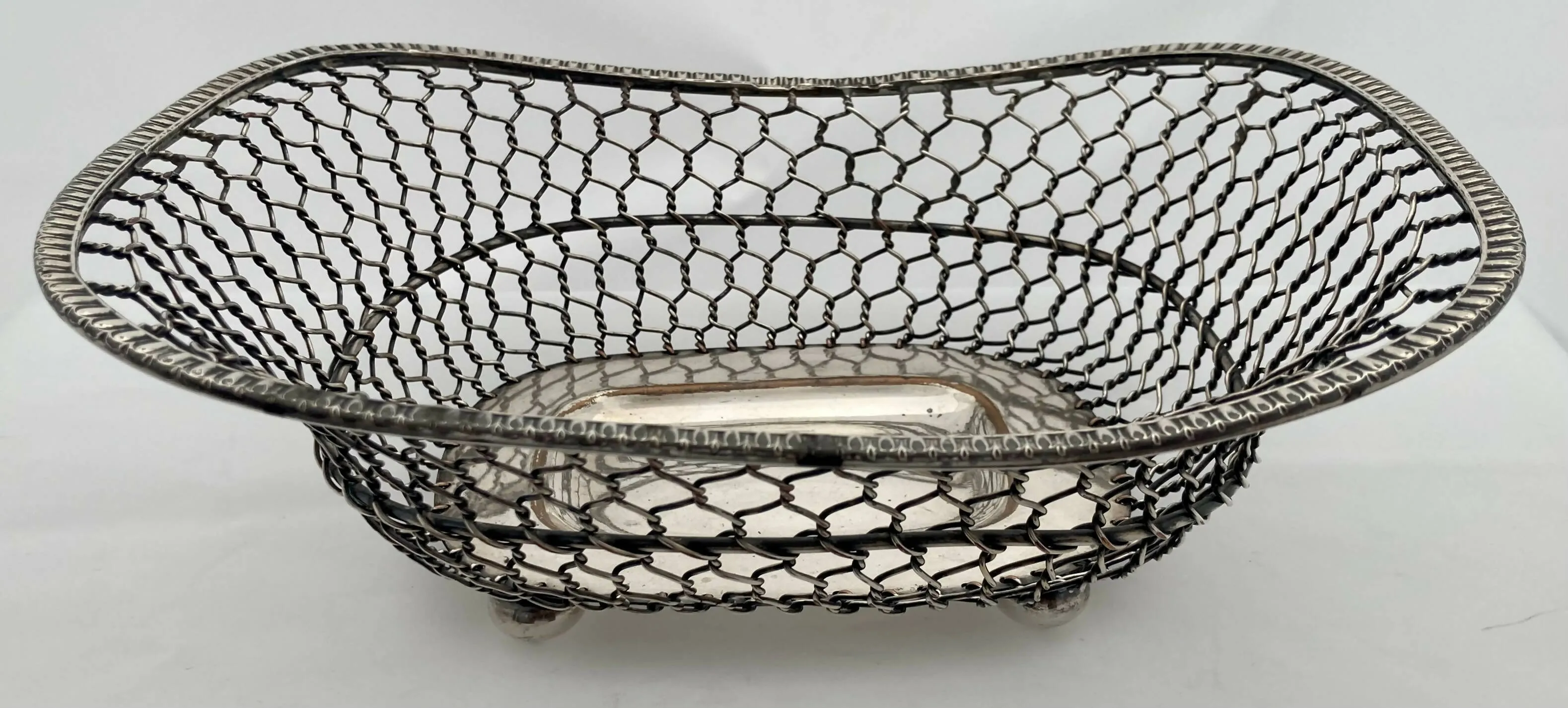 19th Century Silver Plate on Copper Wire Work Basket.