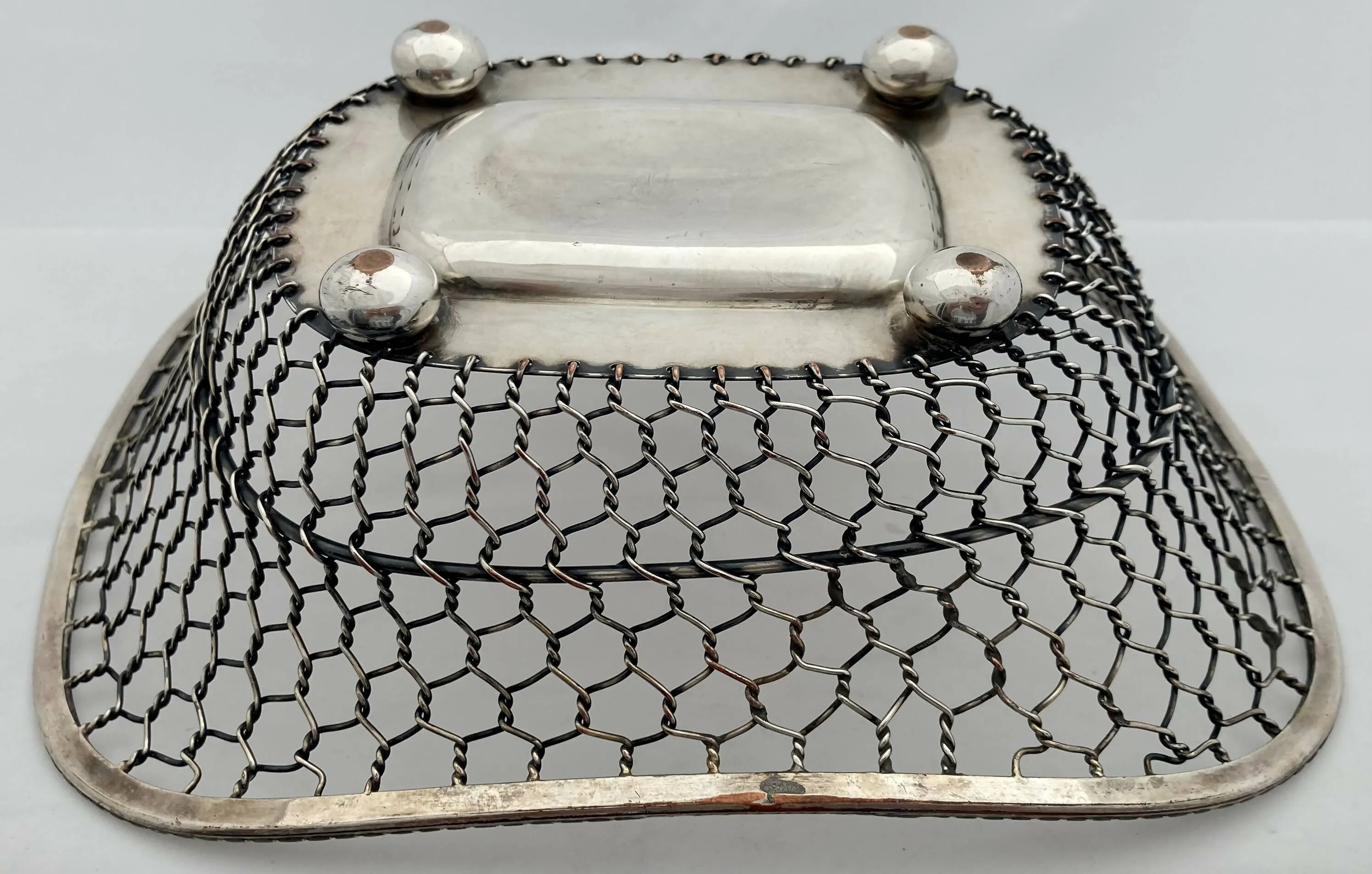 19th Century Silver Plate on Copper Wire Work Basket.