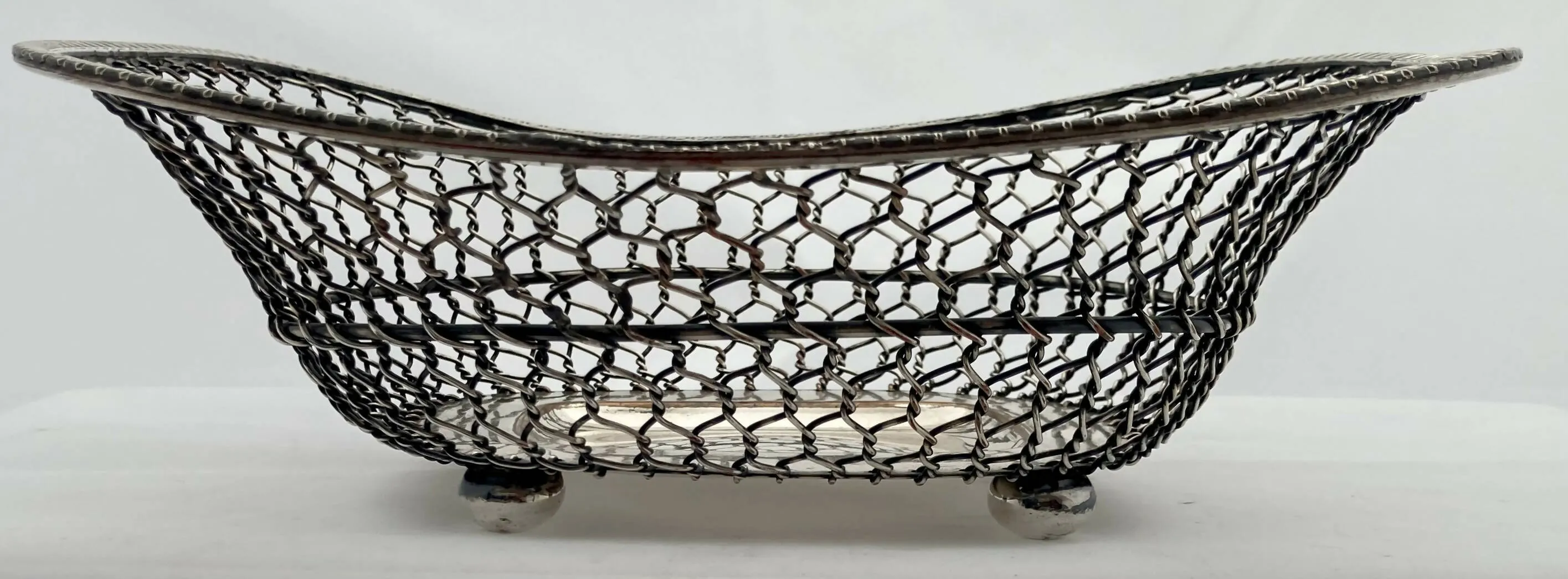 19th Century Silver Plate on Copper Wire Work Basket.