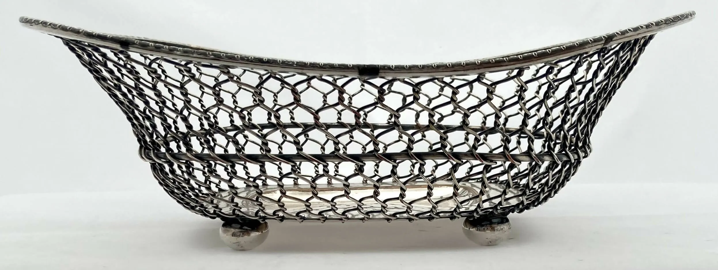 19th Century Silver Plate on Copper Wire Work Basket.