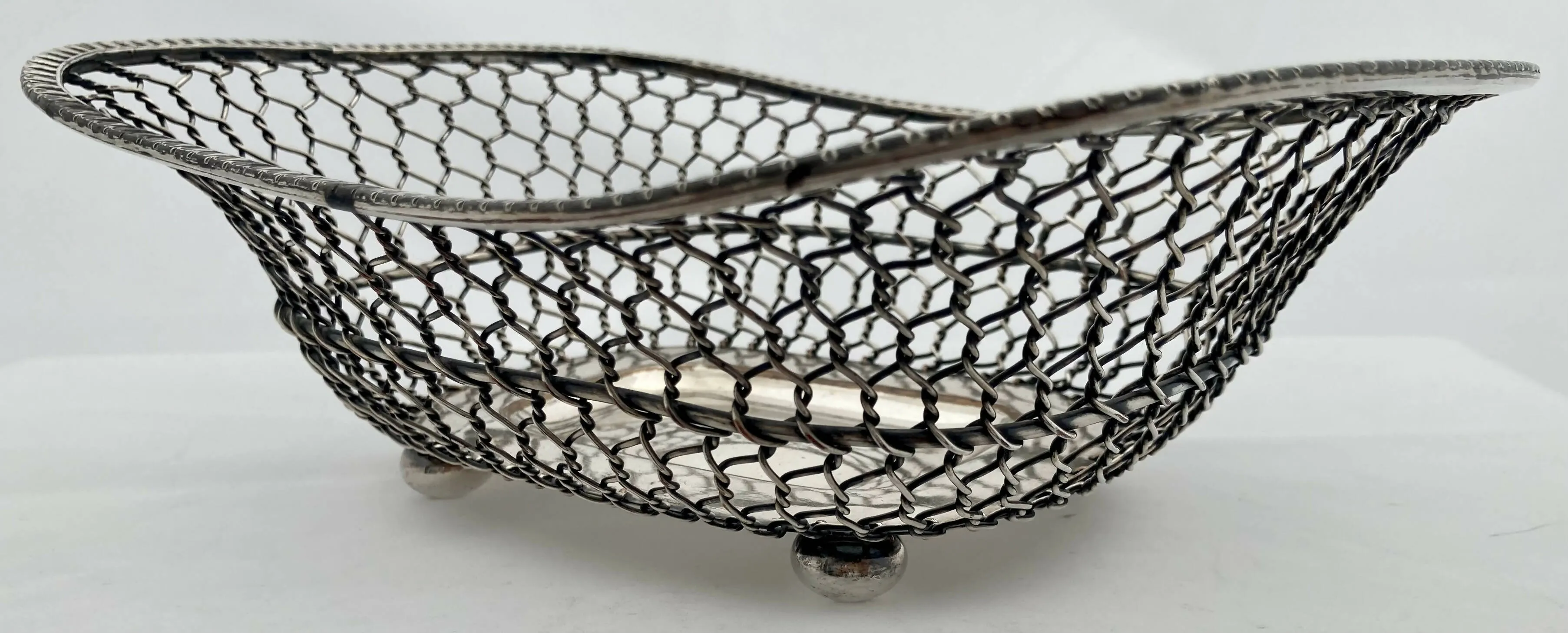 19th Century Silver Plate on Copper Wire Work Basket.