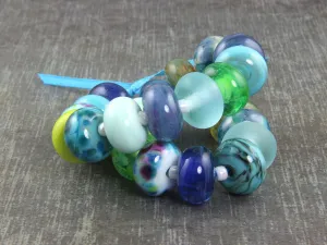 24 Handmade Ocean Blue Green Lampwork Beads SRA