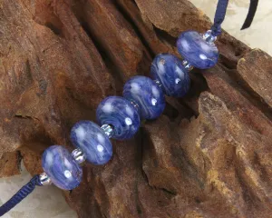 6 Handmade Blue Purple Swirl Lampwork Beads SRA