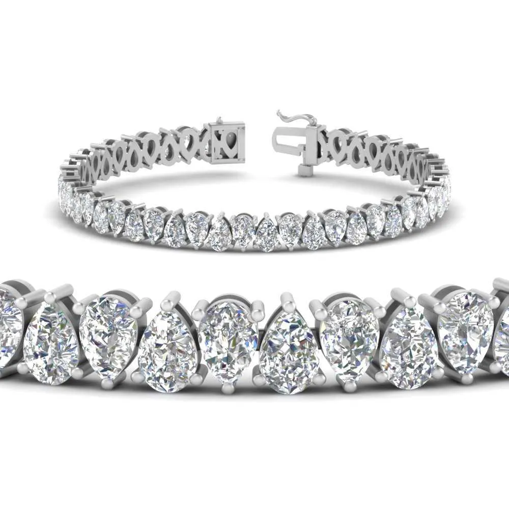 7.50 To 20 Carat Pear Cut Lab Diamond Tennis Bracelet 14K Gold