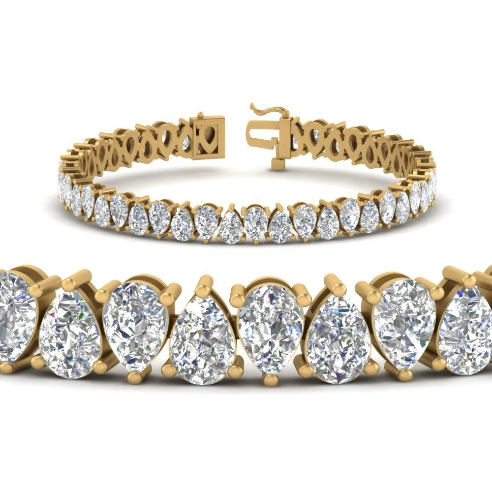 7.50 To 20 Carat Pear Cut Lab Diamond Tennis Bracelet 14K Gold