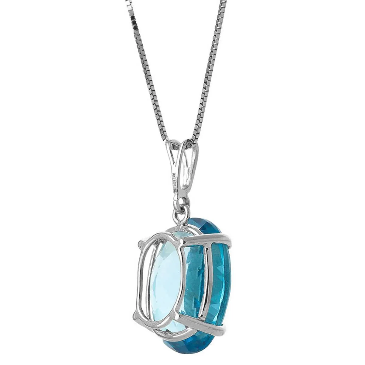 8 Carat 14K Solid White Gold Necklace Oval Blue Topaz