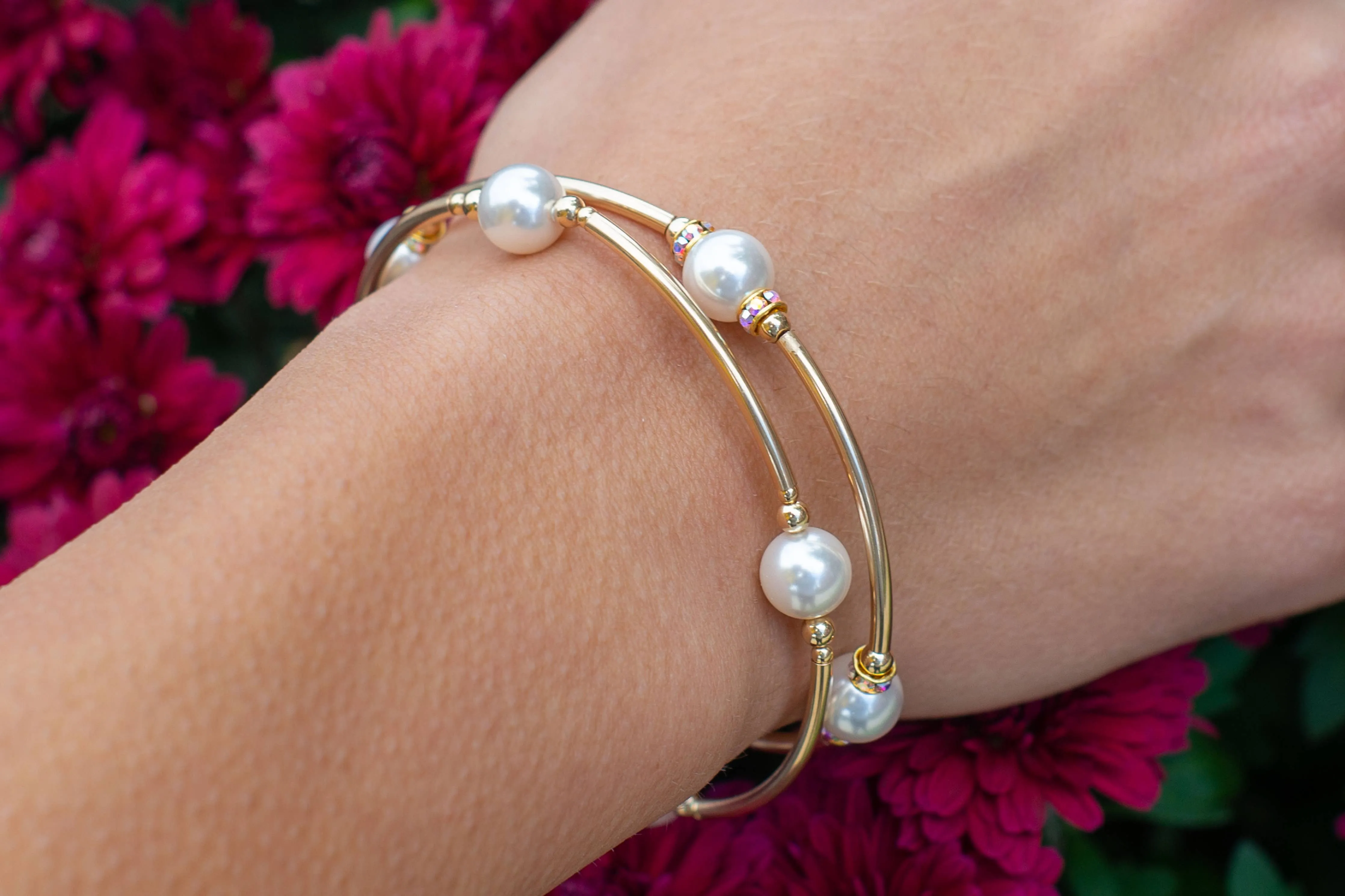 8mm White Blessing Bracelet with Gold Filled Tubes: S