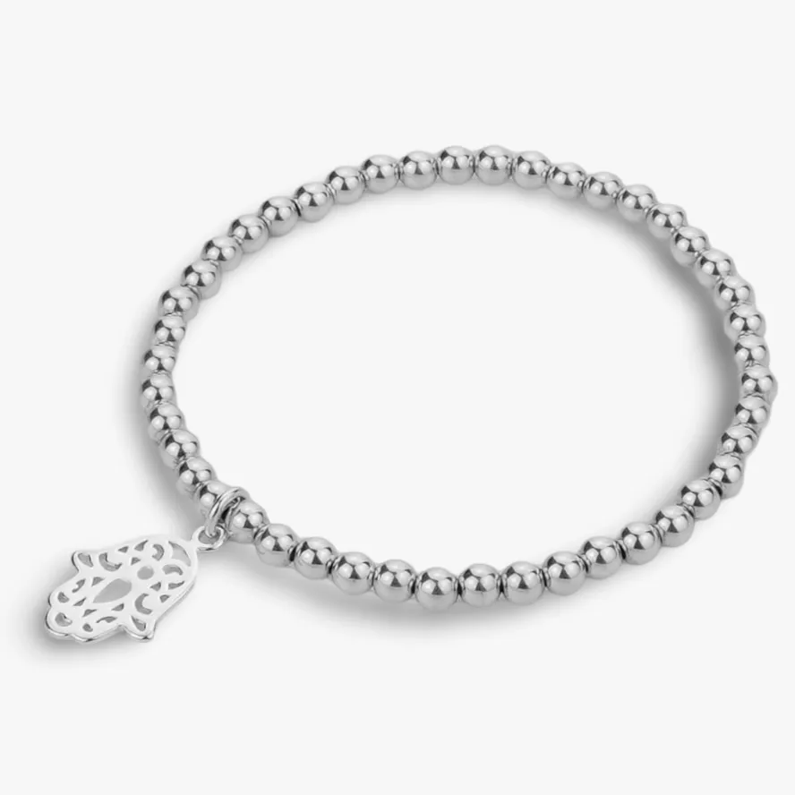 925 Sterling Silver Stretch Hamsa Charm Bracelet, Sterling Silver Bracelet, Hamsa Bracelet, Stacked Bracelets