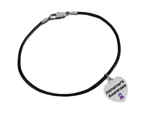 Alzheimer's Awareness Heart Leather Cord Bracelets