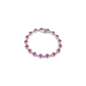 Ashley Gold Sterling Silver CZ Pink Rose Design Tennis Bracelet