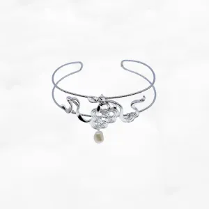 Auspicious Clouds Cuff Bangle Bracelet Silver