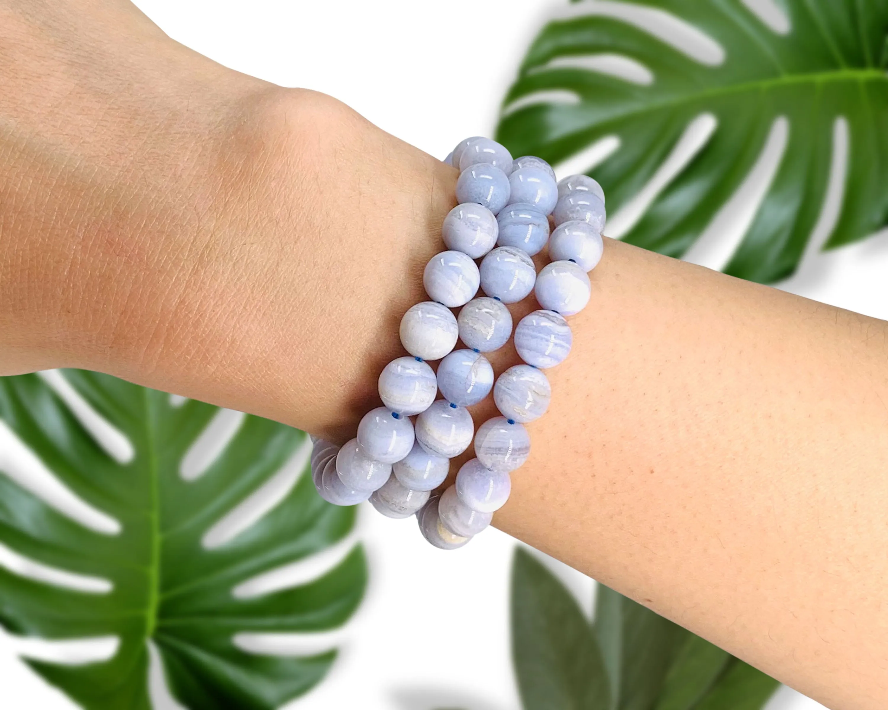 Blue Lace Agate Beaded Crystal Bracelet