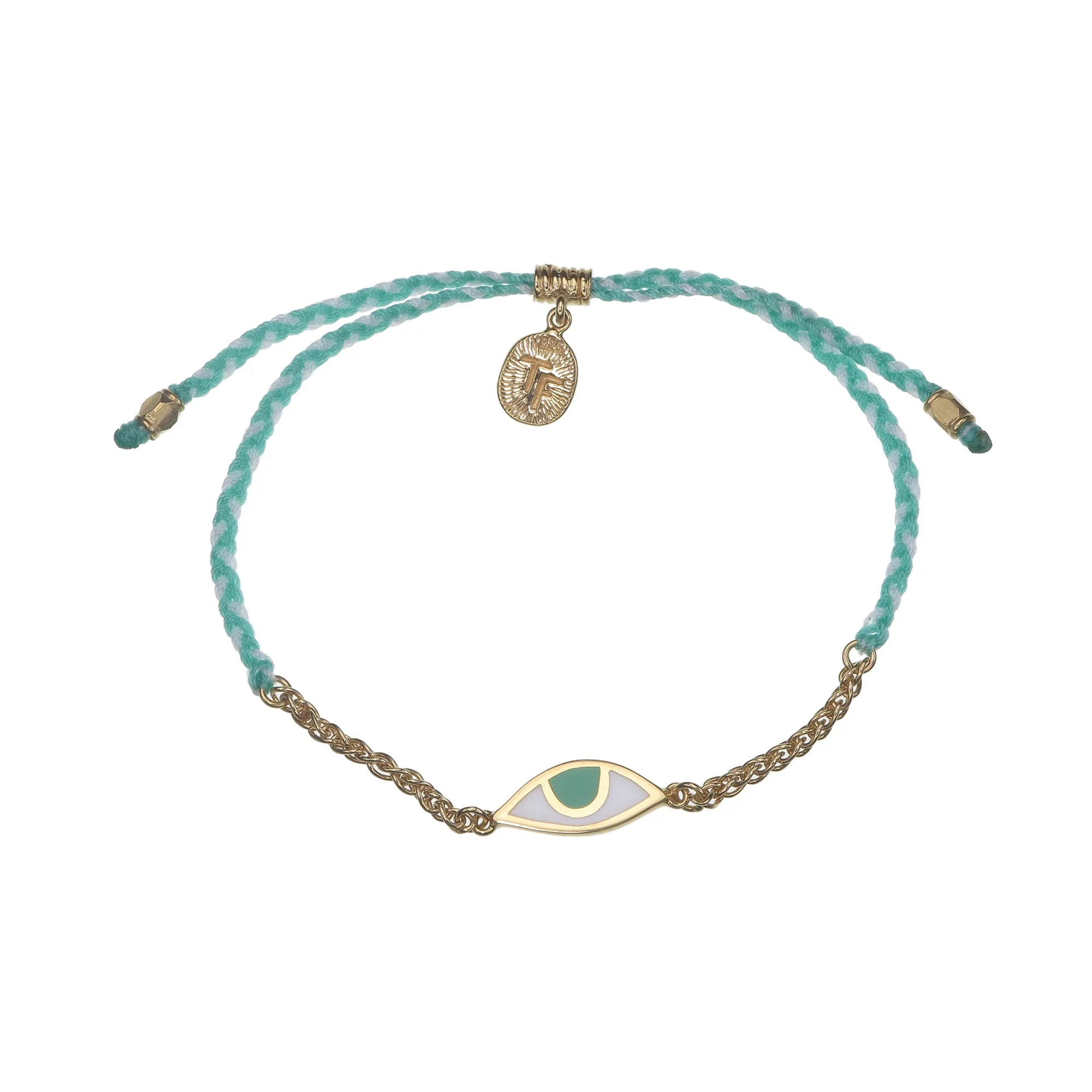 CHAIN & CORD EYE PROTECTION BRACELET - AQUA AND CREAM - GOLD