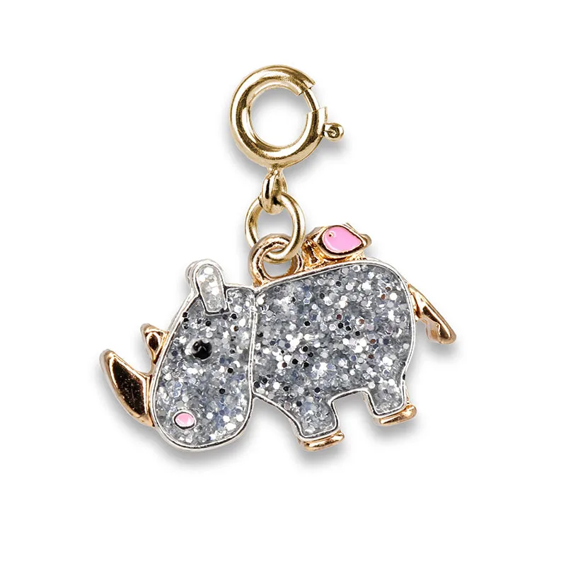 Charmit Gold Glitter Rhino Charm - Grey