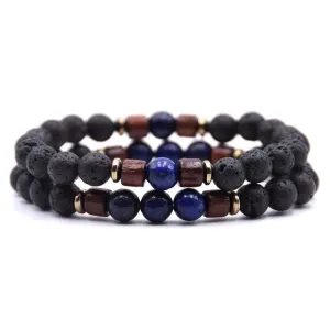 Classy Men Beaded Sodalite Wooden Bracelet Set