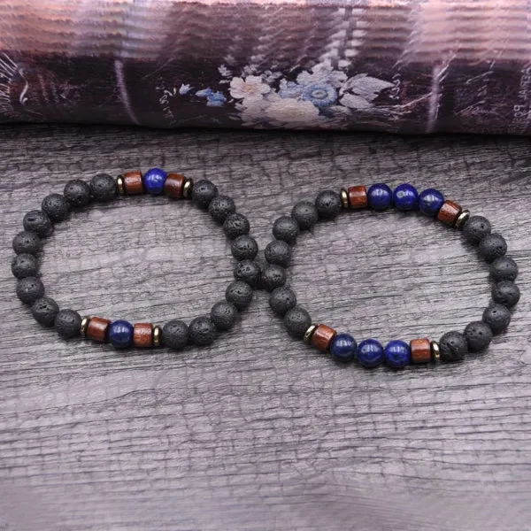 Classy Men Beaded Sodalite Wooden Bracelet Set