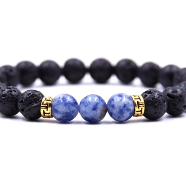 Classy Men Bracelet Lava Stone Blue