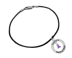 Crohn's Awareness Black Leather Cord Bracelets