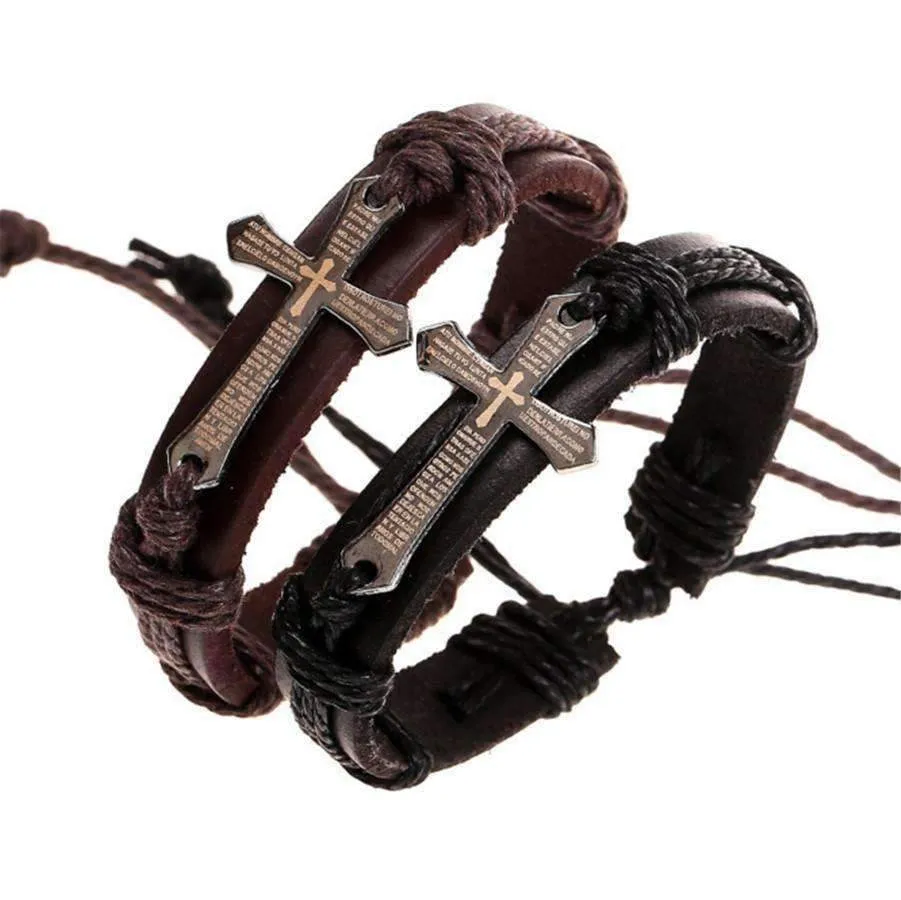 Cross Charm Leather Bracelet