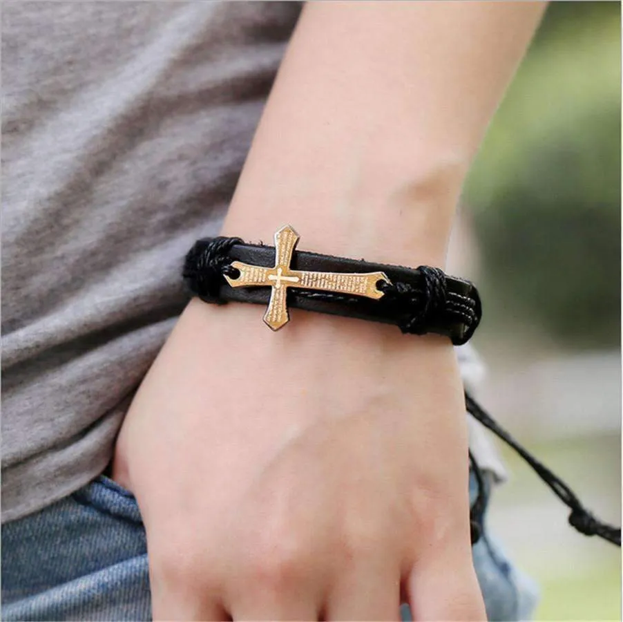 Cross Charm Leather Bracelet