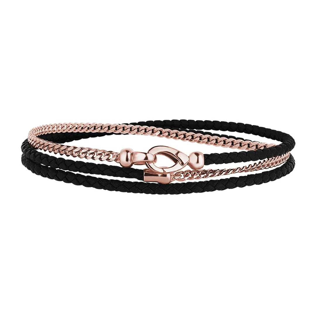 Cuban Chain & Leather Wrap Bracelet in Silver