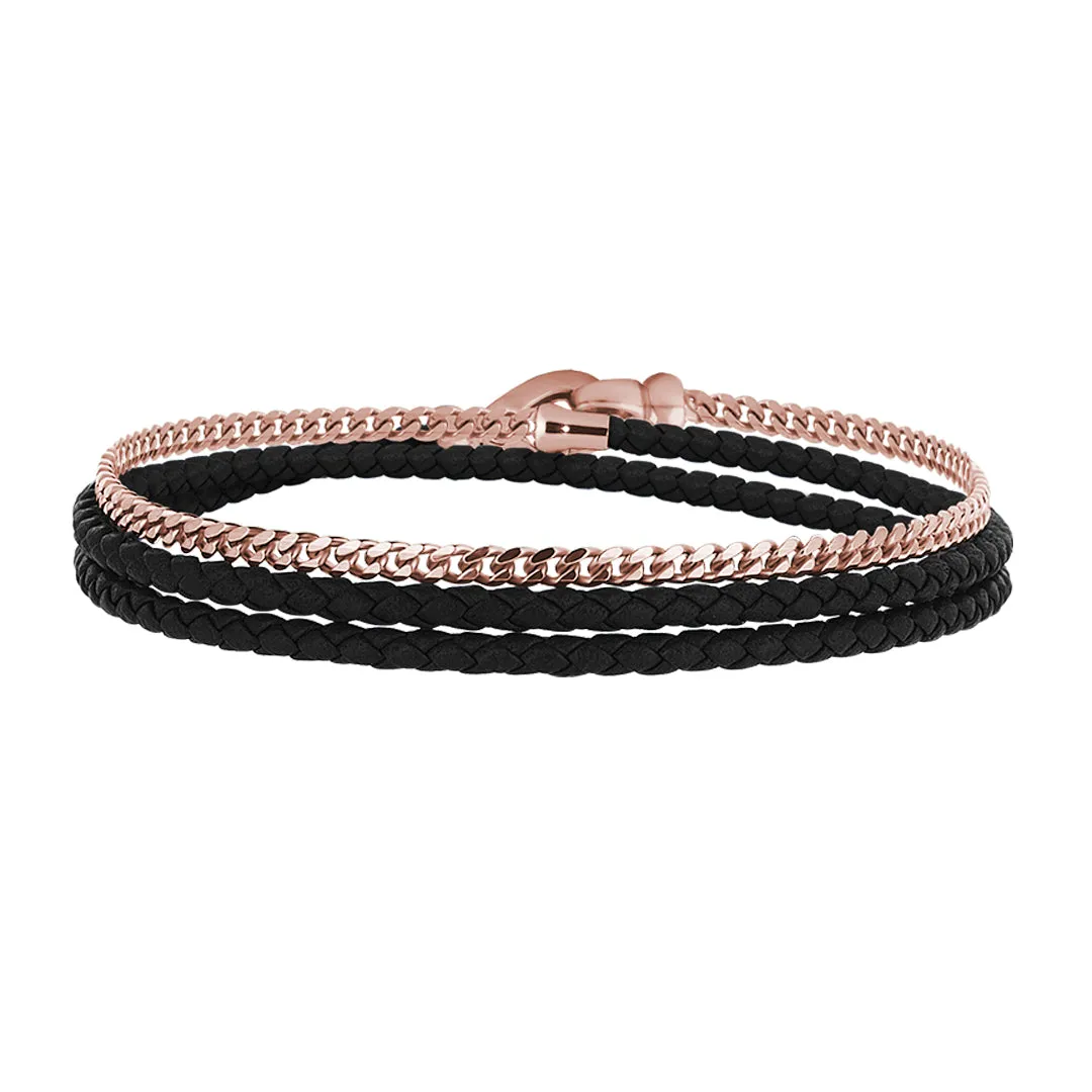 Cuban Chain & Leather Wrap Bracelet in Silver