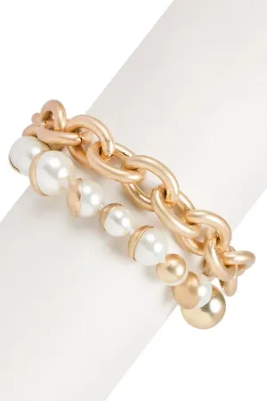 Double Gold Chain Pearl Bracelet