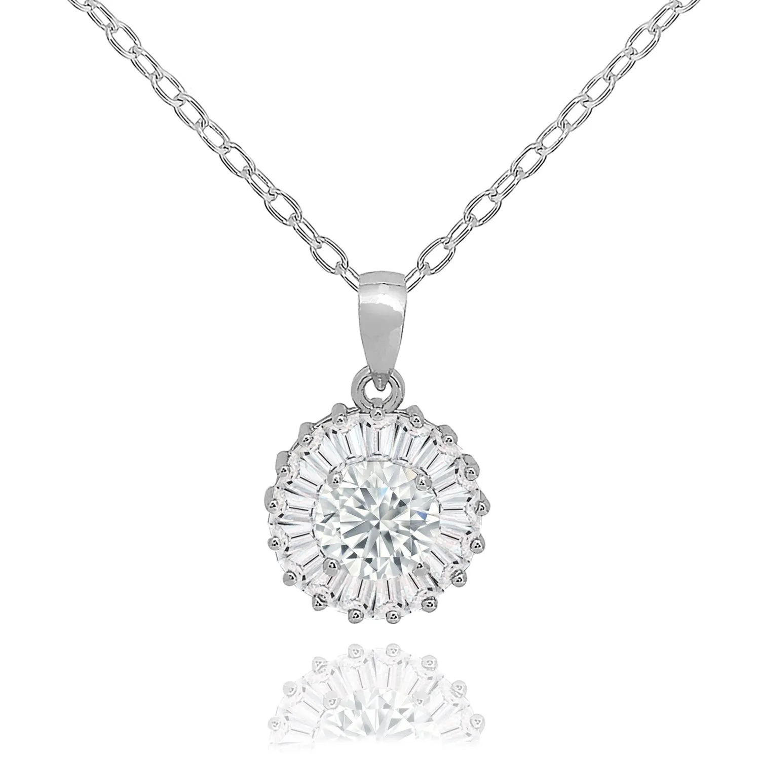 Ellee 18k White Gold Plated Silver Pendant Necklace with Simulated Diamond CZ Crystals