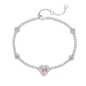 FANCIME "Pink Impression" Halo Heart Tennis Sterling Silver Bracelet