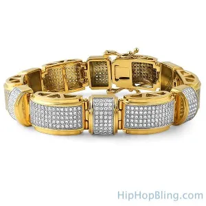 Gold Stainless Steel Domed Bar Bling Bracelet