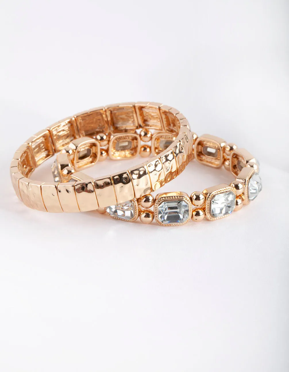 Gold Textured Diamante Stretch Bracelet 2 Pack