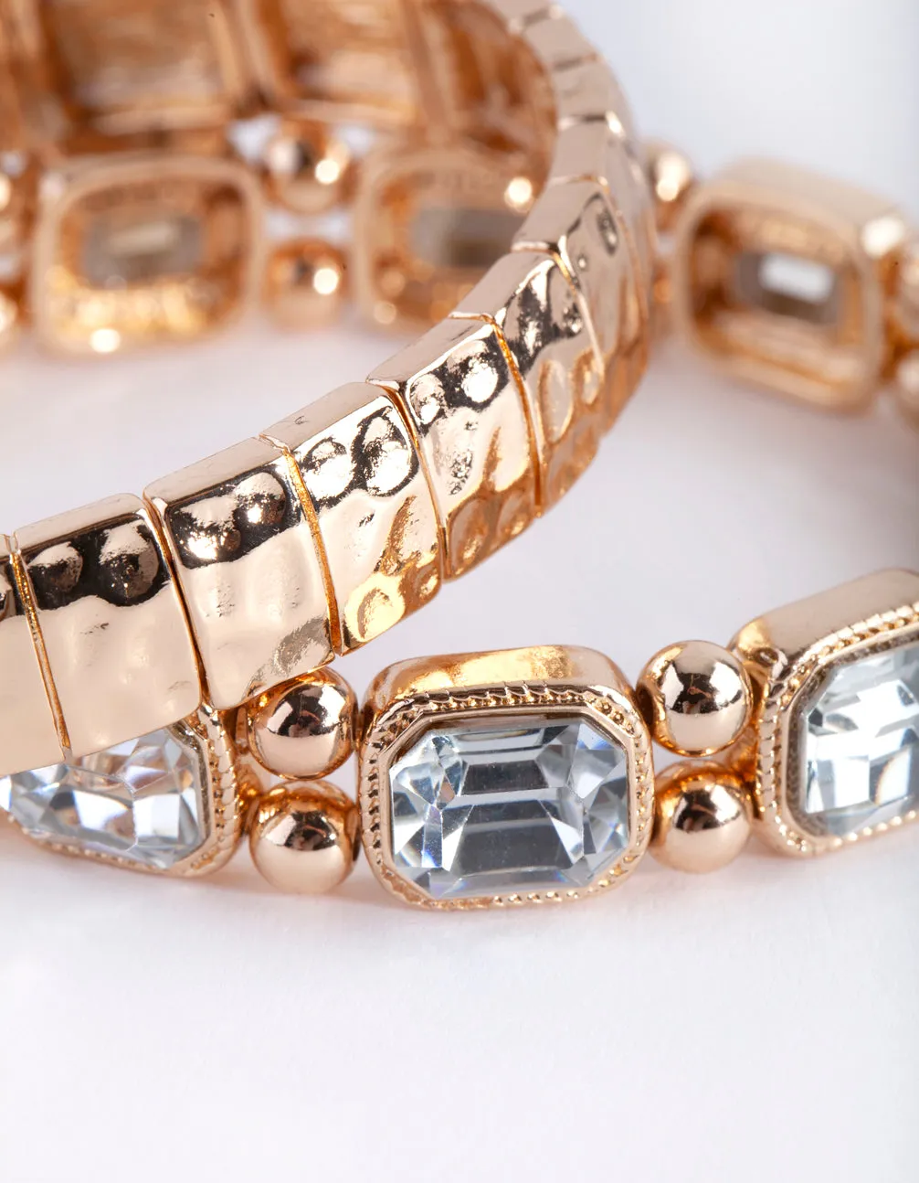 Gold Textured Diamante Stretch Bracelet 2 Pack