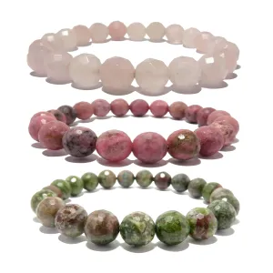 Heart Chakra Bracelet Set True Love Rose Quartz Rhodonite Chrysocolla