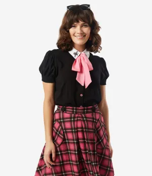 Hell Bunny Black & Pink Bow Tie Bee Buzz Blouse