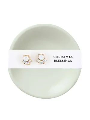 Holiday Stud Earrings & Ceramic Trinket Tray Set - Christmas Blessings