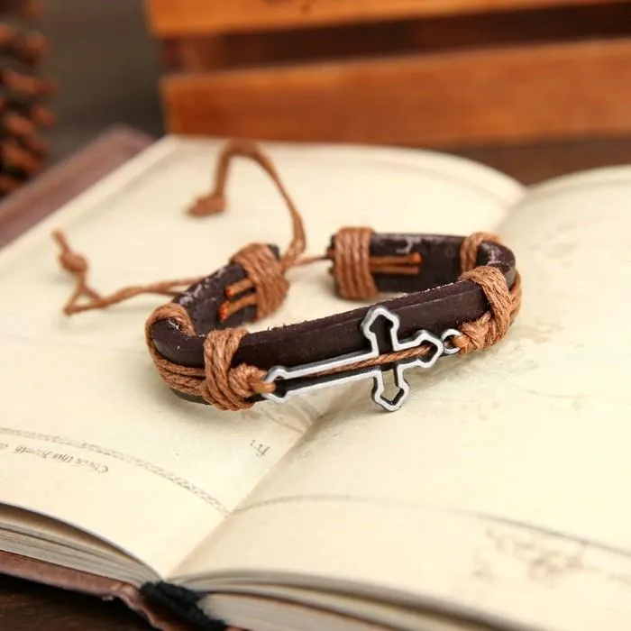 Hollow Cross Genuine Leather Bracelet