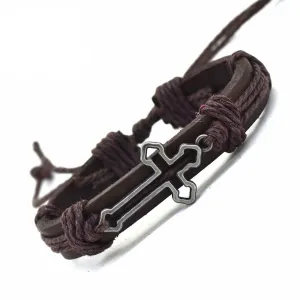 Hollow Cross Genuine Leather Bracelet