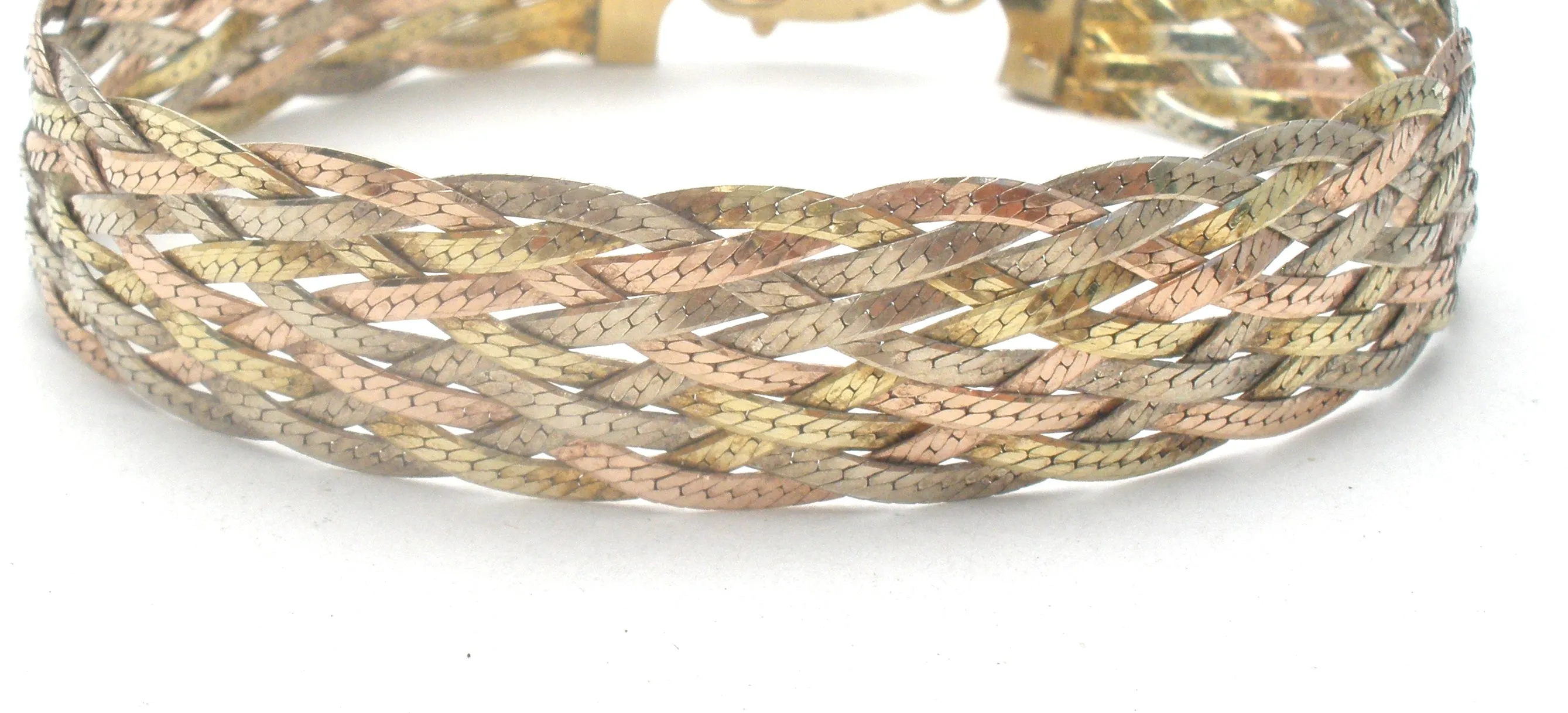 Italian Sterling Tri Gold Braided Bracelet 7"