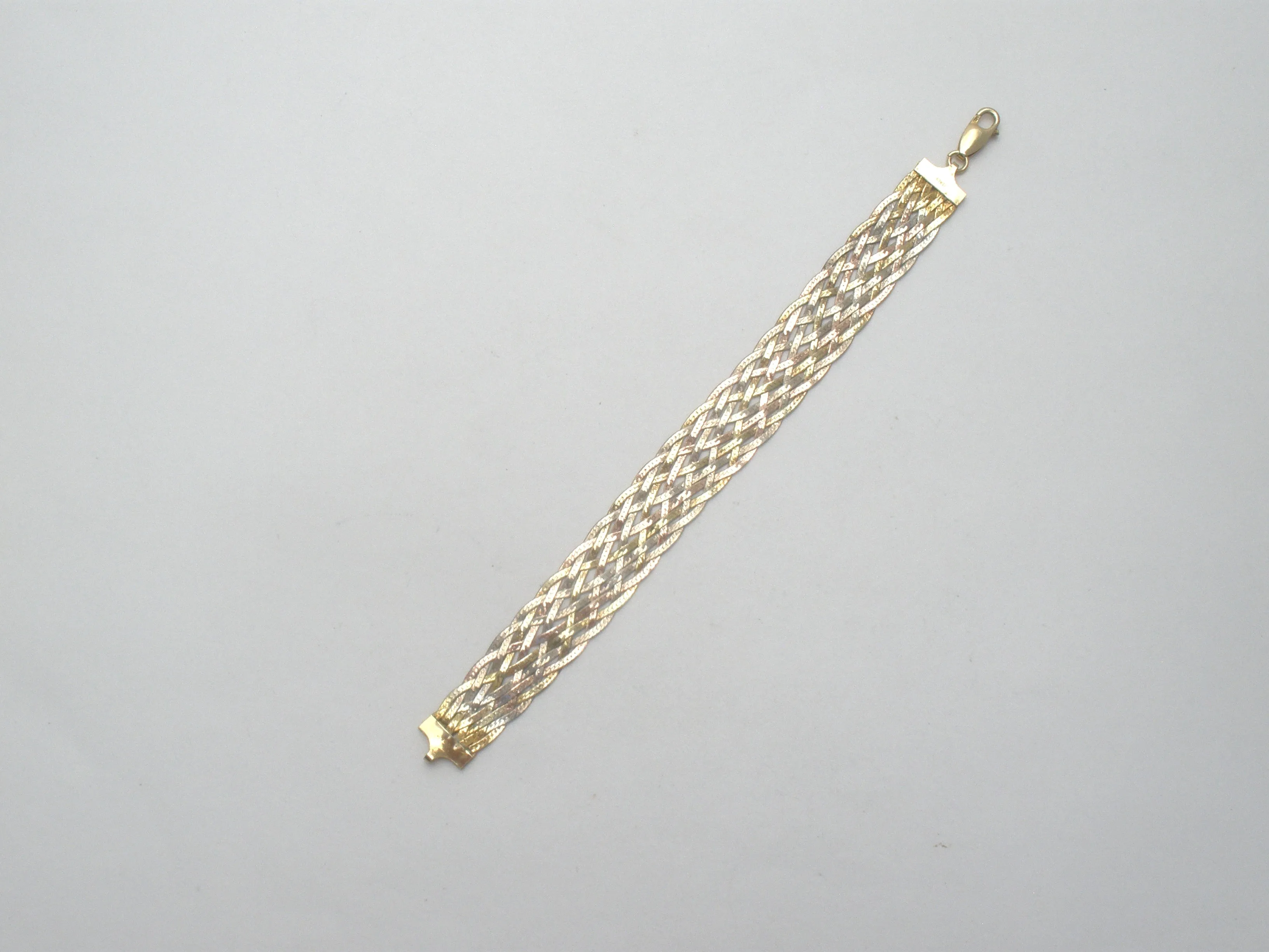 Italian Sterling Tri Gold Braided Bracelet 7"