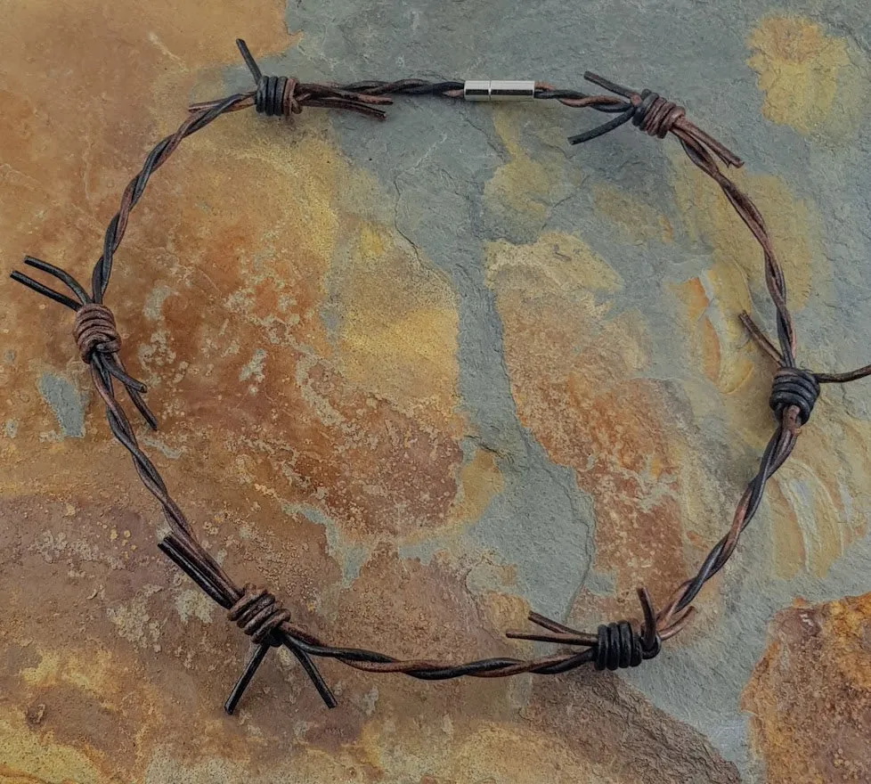 Leather barbed wire Necklace Black & Brown Fleck