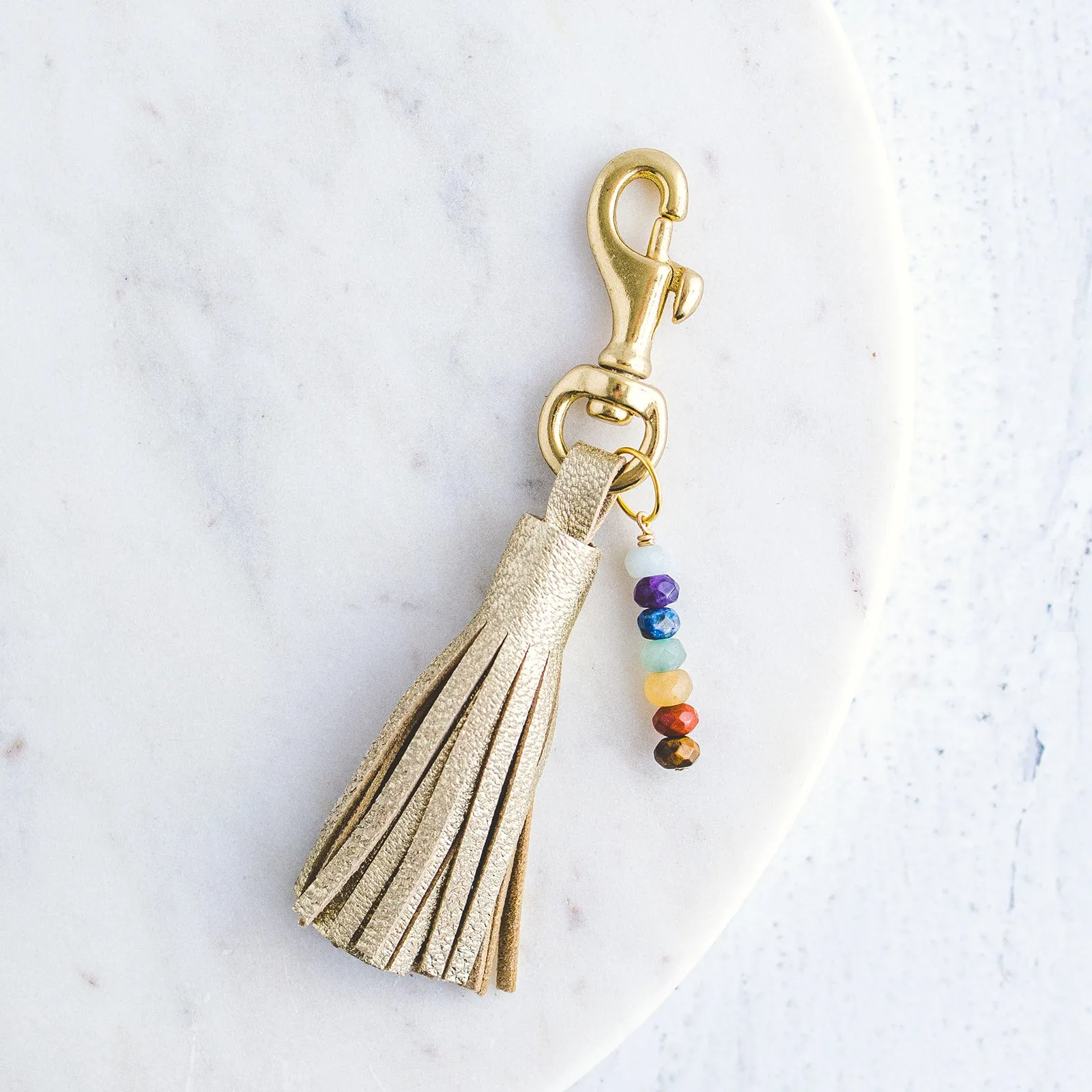 Leather Tassel Chakra Keychain