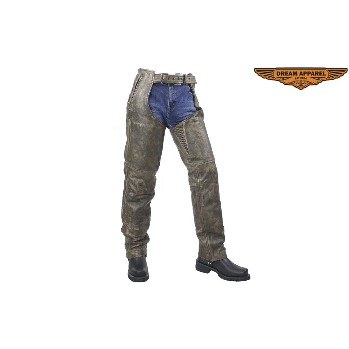 Men's Distressed Brown Leather Motorcycle Chaps