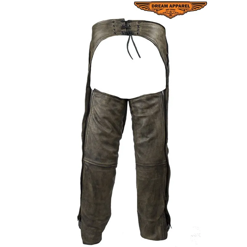 Men's Distressed Brown Leather Motorcycle Chaps